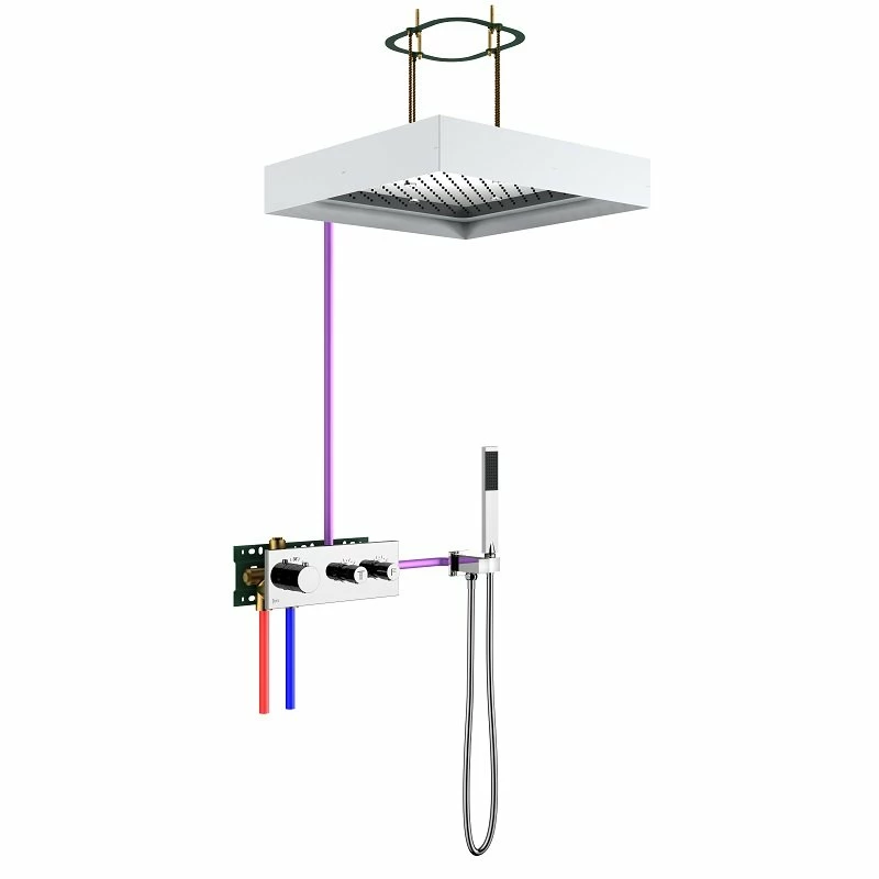 Kit Douche Encastrable Thermostatique Double-fonction LED Carré 5 Kit Douche Encastrable Thermostatique Double-fonction LED Carré – Image 3