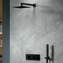 Kit Douche Encastrable Thermostatique Noir Double-fonction EREO Mural -Produits De Salle De Bain Soldes 2024 21939 kit encastrable noir mat thermostatique carre