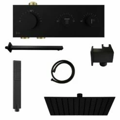 Kit Douche Encastrable Thermostatique Noir Double-fonction EREO Mural -Produits De Salle De Bain Soldes 2024 21942 kit de douche encastrable noir pommeau de douche carre 30 cm ereo