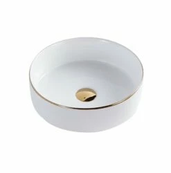 Vasque à Poser Blanc Brillant Gold Edge 36 Cm -Produits De Salle De Bain Soldes 2024 22637 vasque gold edges