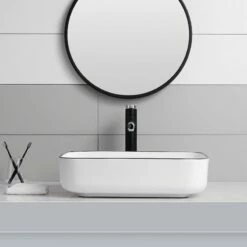 Vasque à Poser Blanc Brillant Black Edge 50 Cm -Produits De Salle De Bain Soldes 2024 22726 vasque ceramique blanc brillant noir