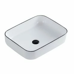 Vasque à Poser Blanc Brillant Black Edge 50 Cm -Produits De Salle De Bain Soldes 2024 22727 vasque noire rectangle