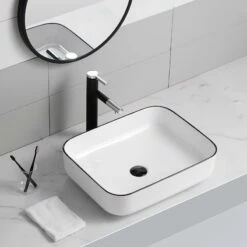 Vasque Ă Poser Blanc Brillant Black Edge 50 Cm