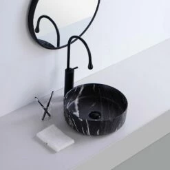 Vasque à Poser Effet Marbre Noir Mat Atena 36 Cm