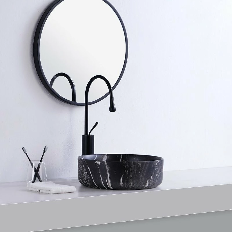 Vasque à Poser Effet Marbre Noir Mat Atena 36 Cm 4 Vasque à Poser Effet Marbre Noir Mat Atena 36 Cm – Image 2