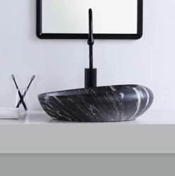 Vasque à Poser Effet Marbre Noir Mat Marbro 49 Cm -Produits De Salle De Bain Soldes 2024 22768 vasque a poser galet