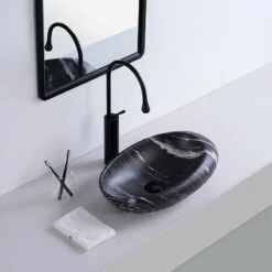 Vasque à Poser Effet Marbre Noir Mat Marbro 49 Cm