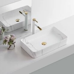 Vasque à Poser Effet Marbre Blanc Mat Marmo 60 Cm