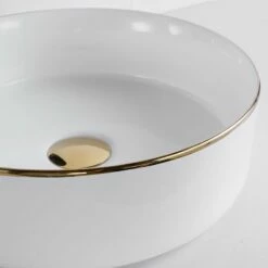 Vasque à Poser Blanc Brillant Gold Edge 36 Cm -Produits De Salle De Bain Soldes 2024 22779 vasque a poser blanc brillant