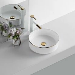 Vasque à Poser Blanc Brillant Gold Edge 36 Cm