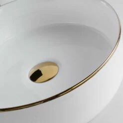 Vasque à Poser Blanc Brillant Gold Edge 36 Cm -Produits De Salle De Bain Soldes 2024 22781 vasque or ronde