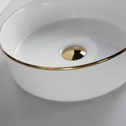 Vasque à Poser Blanc Brillant Gold Edge 36 Cm -Produits De Salle De Bain Soldes 2024 22784 vasque ronde