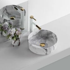 Vasque à Poser Effet Marbre Blanc Brillant Cala 36 Cm