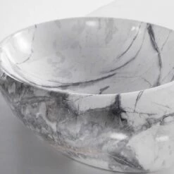 Vasque à Poser Effet Marbre Blanc Brillant Marbela 49 Cm -Produits De Salle De Bain Soldes 2024 22796 vasque galet marbre blanc