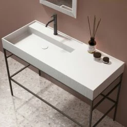 Console Plissé 120 Cm Solid Surface -Produits De Salle De Bain Soldes 2024 23081 meuble metal plisse