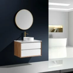 Miroir Rond Noir Mat Et Or Brossé 70 Cm