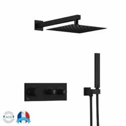 Kit Douche Encastrable Thermostatique Noir Double-fonction EREO Mural -Produits De Salle De Bain Soldes 2024 24440 kit douche encastre noir
