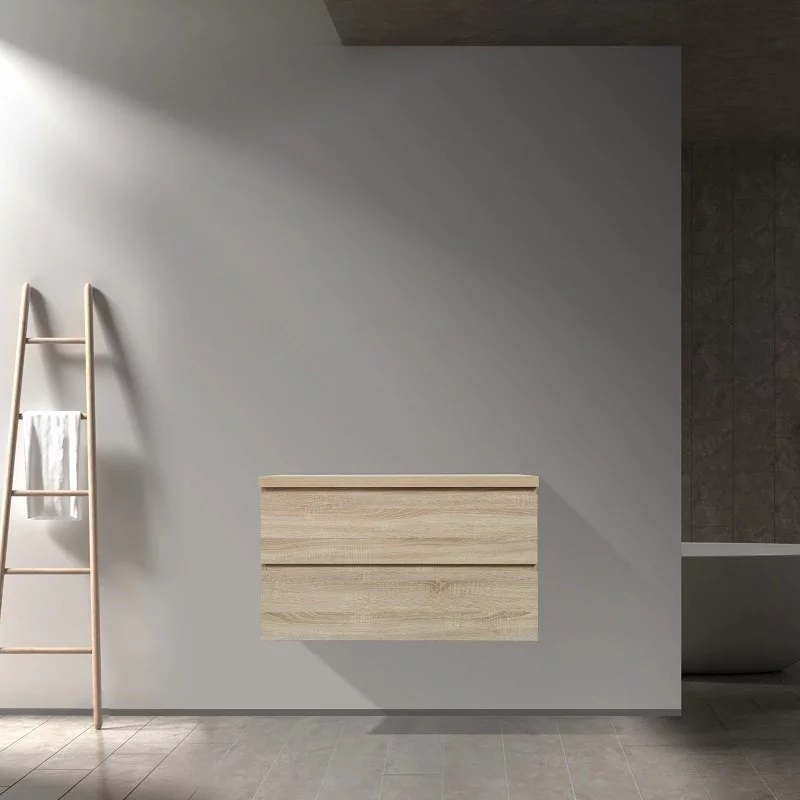 Meuble Avec Plan Pour Vasque Alicia Bois Chêne 90 Cm 5 Meuble Avec Plan Pour Vasque Alicia Bois Chêne 90 Cm – Image 3