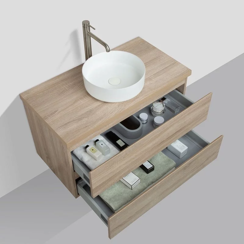 Meuble Avec Plan Pour Vasque Alicia Bois Chêne 90 Cm 7 Meuble Avec Plan Pour Vasque Alicia Bois Chêne 90 Cm – Image 5