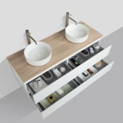 Meuble Avec Plan Pour Vasque Alicia Blanc Mat 140 Cm -Produits De Salle De Bain Soldes 2024 24716 meuble double vasque alicia