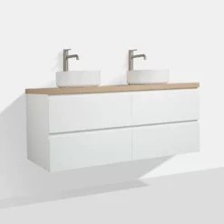 Meuble Avec Plan Pour Vasque Alicia Blanc Mat 140 Cm -Produits De Salle De Bain Soldes 2024 24721 double vasque suspendue