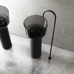 Lavabo Totem Noir Transparent Fumé 9 Lavabo Totem Noir Transparent Fumé -Produits De Salle De Bain Soldes 2024 25018 lavabo colonne noir