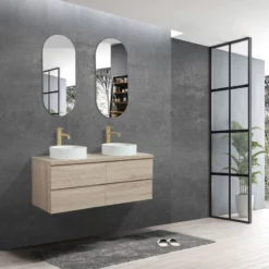 Meuble Avec Plan Pour Vasque Alicia Bois Chêne 140 Cm