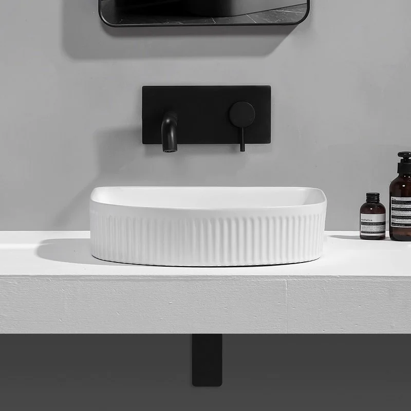 Vasque à Poser Blanche Mate Ondulaé 42 Cm 7 Vasque à Poser Blanche Mate Ondulaé 42 Cm – Image 5