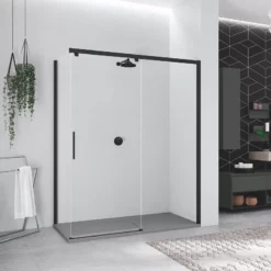 Douche D'angle Coulissante Noir Mat Sur Mesure
