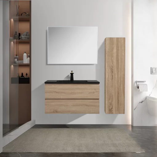 Meuble Salle De Bain Alicia 90 Cm Bois Chêne 4 Meuble Salle De Bain Alicia 90 Cm Bois Chêne -Produits De Salle De Bain Soldes 2024 27086 meuble alicia 90 bois vasque noir mat