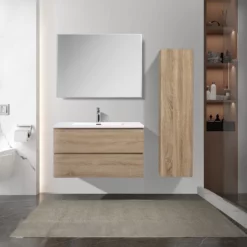 Meuble Salle De Bain Alicia 90 Cm Bois Chêne -Produits De Salle De Bain Soldes 2024 27087 meuble alicia 90 bois vasque blanc mat