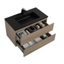 Meuble Salle De Bain Alicia 90 Cm Bois Chêne -Produits De Salle De Bain Soldes 2024 27089 meuble bois noir mat