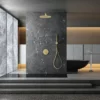 Kit Douche Thermostatique Push Double-fonction Plafond Doré Brossé -Produits De Salle De Bain Soldes 2024 27908 kit douche or