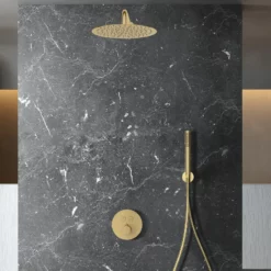 Plafond Pluie 30 Cm Or Brossé -Produits De Salle De Bain Soldes 2024 27942 kit douche or brosse